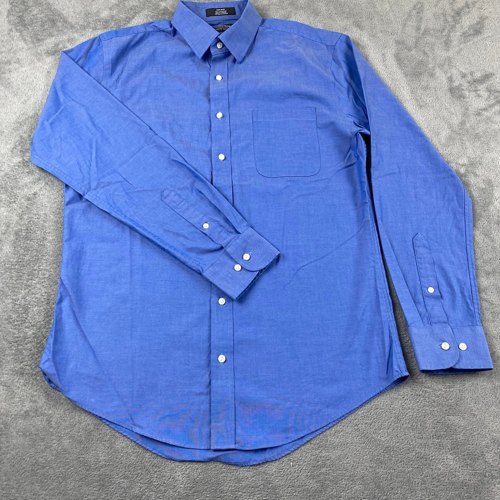 Nordstrom Mens 15.5 34-35 Dress Shirt Blue Trim Fit Non-Iron Cotton